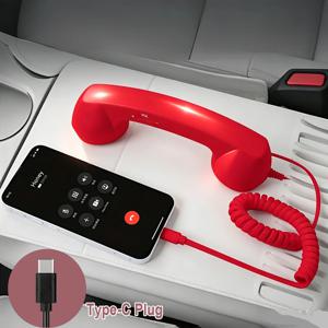 다채로운 색상의 복고풍 휴대폰 수화기, Type-C 방식으로 간편하게 연결하여 사용할 수 있으며, 전자파 차단 기능이 있는 외부 헤드폰 겸용 휴대폰 수화기 (마이크 포함)