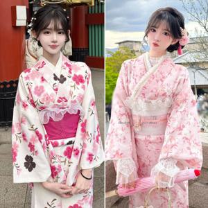 여름 신상품 벚꽃 기모노 가운 사진 촬영 의상 청소년 데일리웨어 꽃무늬 프린트 목욕 가운 소녀의 전통 일본 의류