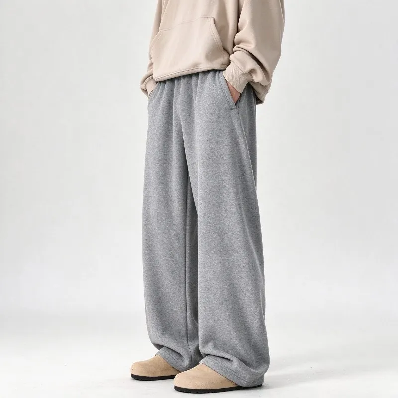 M-8XL 빅사이즈 캐주얼 스트레이트 팬츠, 허리끈이 달린 넉넉한 핏의 운동복 바지