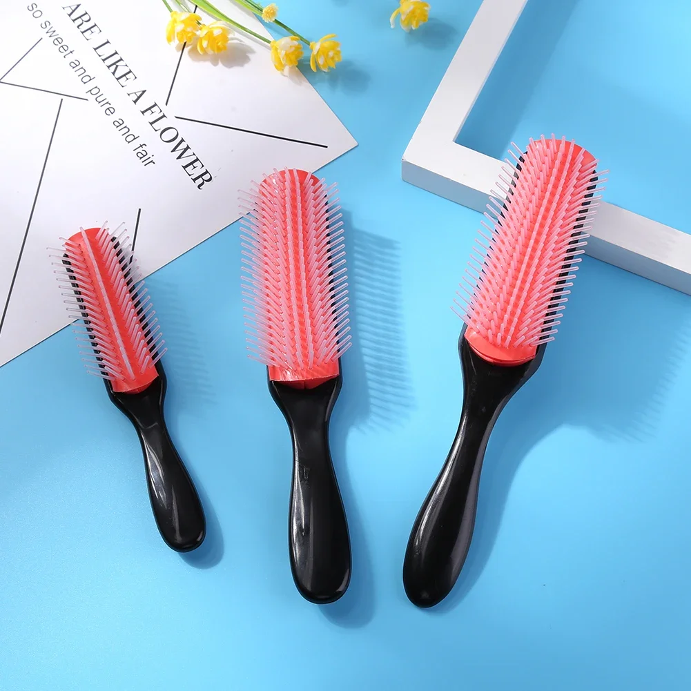 9 행 Detangling 헤어 브러시 Detangler 헤어 브러시 두피 마사지 스트레이트 컬리 습식 탈착식 브러시 실제 헤어 가발 전용