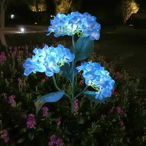 3개의 머리, LED 인공 꽃 조명, 야외 마당, 정원, 잔디밭, 울타리, 통로 장식에 사용되는 1PC 태양 수국 조명