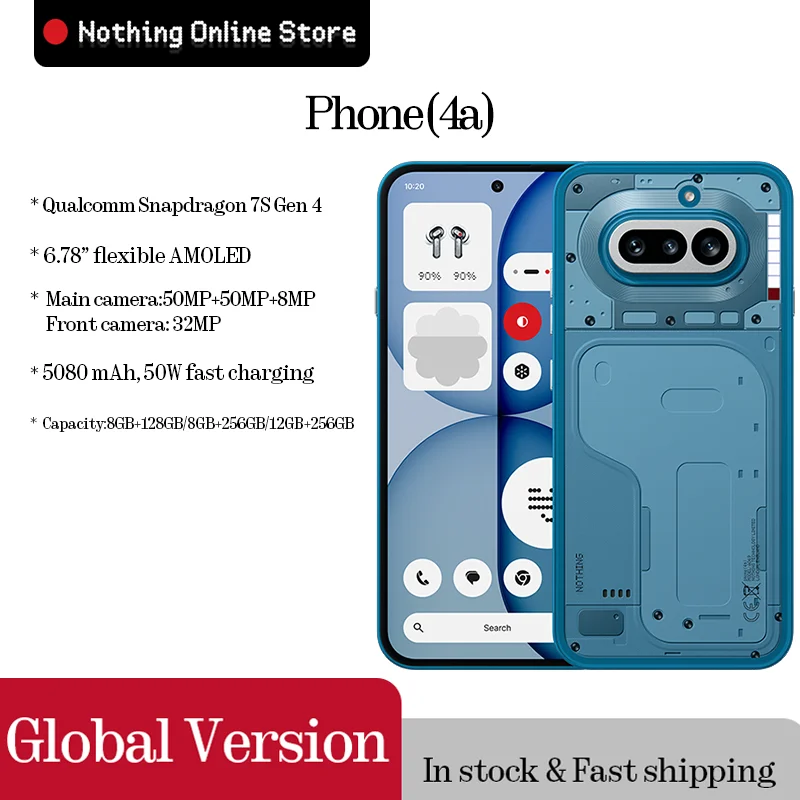 글로벌 버전 Nothing Phone (4a) 6.78인치 플렉서블 AMOLED 퀄컴 스냅드래곤 7s Gen 4 5080mAh 50W 충전 50MP 카메라
