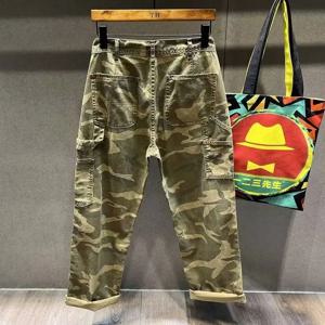 포켓 하이 스트리트 카무플라주 남성 트렌디 브랜드 와이드 레그 러피언 핸섬 툴링 진 스트레이트 루즈 캐주얼 카모 바지