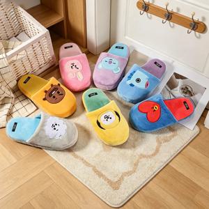 BT21 슬리퍼 가을, 겨울 새로운 만화 홈 실내 안티 슬립 나무 바닥 신발 커플 따뜻한 슬리퍼 라인 프렌즈