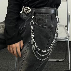 개성 넘치는 헌터 스타일의 과장된 스파이크 팬츠 체인 펜던트, 레트로하고 멋진 메탈 펑크 록 힙합 스타일의 허리 체인, 여성용 벨트