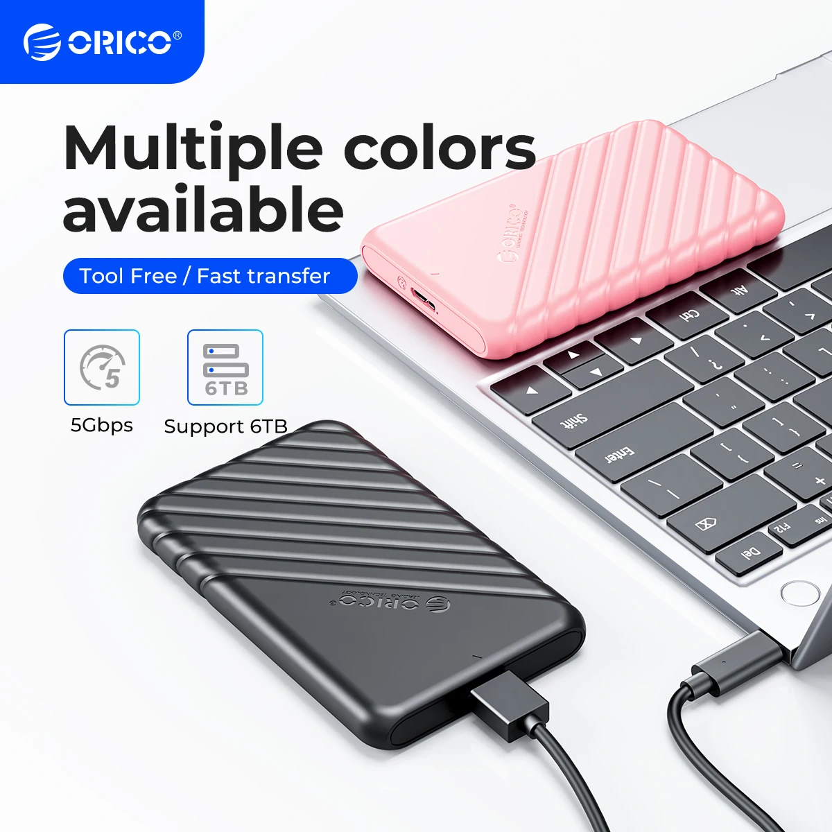 ORICO 2.5인치 USB 하드 드라이브 인클로저 USB 3.1 Gen 1 to SATA III 외장 하드 드라이브 케이스 (SSD/HDD 9.5/7mm용) 툴리스 UASP 지원