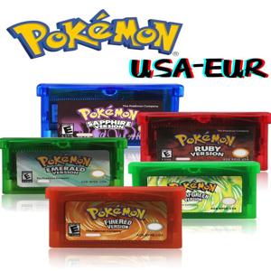 새로운 포켓몬 게임 카드 GBA 미국/이탈리아/노르웨이/프랑스/유럽/스페인 비디오 게임 카트리지 시리즈 에메랄드, 파이어레드, 리프그린, 루비, 사파이어 (GBA/SP용)