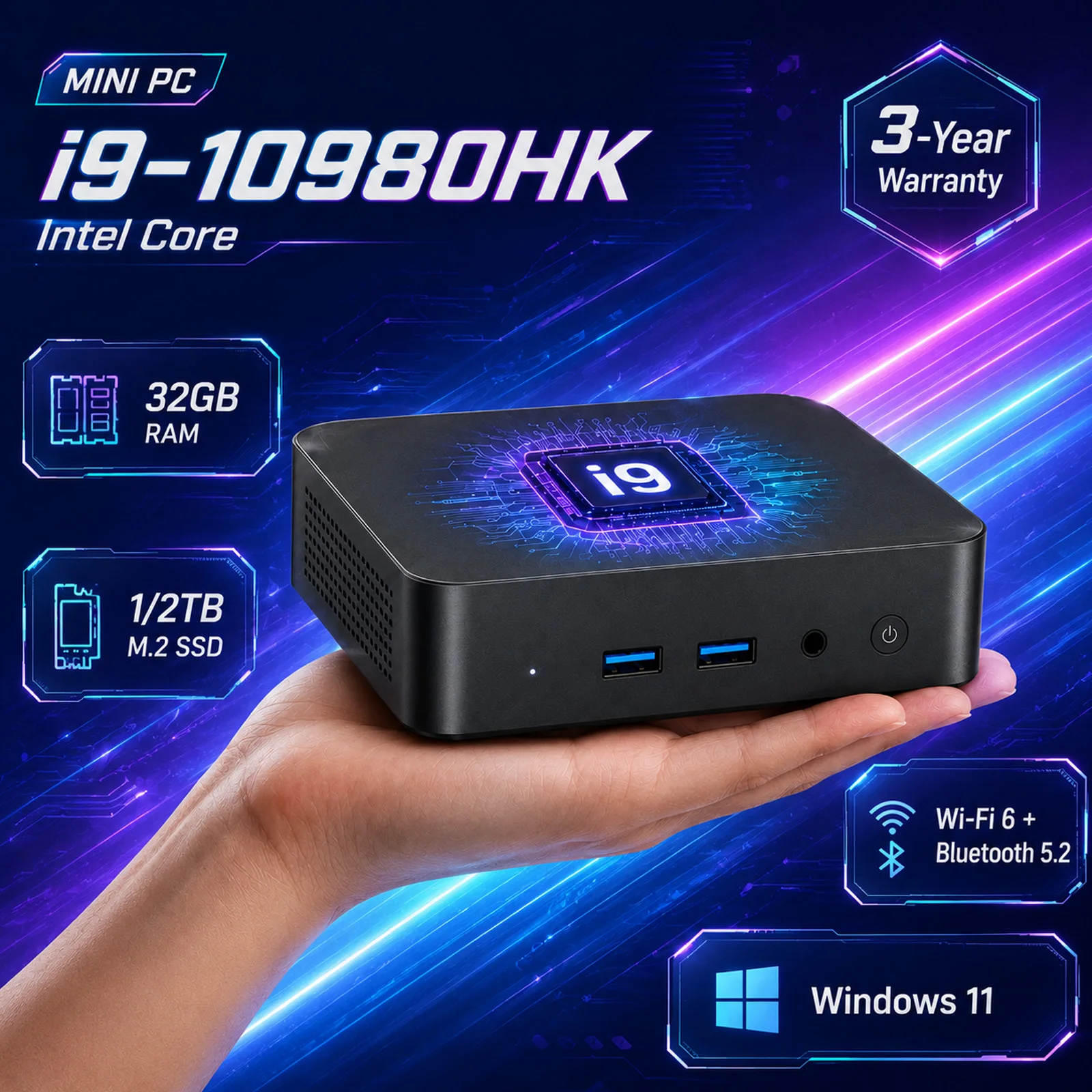 미니 PC 컴퓨터 윈도우 11 인텔 N105 코어 i9 10980HK 16/32GB DDR4 WIFI 6 BT5.2 4K HD 미니 게이밍 사무용 학습용 PC
