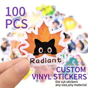 100개 맞춤 스티커 PVC 방수 다이컷 비닐 개인 맞춤 로고 디자인 귀여운 스티커 노트북 생일 파티 비즈니스용