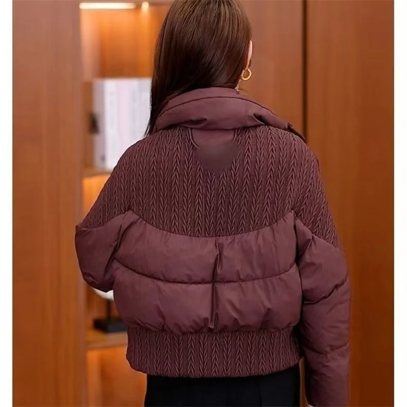 한국 여성용 포켓 숏 코튼 패딩 아우터 여성 캐주얼 두꺼운 파카 재킷 겨울 여성 롱 슬리브 다운 코튼 코트