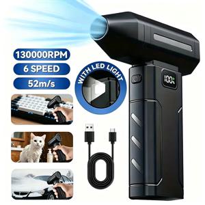 전기식 에어 더스터, 개인용 냉각 기능, 130,000RPM 무선 에어 더스터, 6단계 조절 가능한 미니 팬, 빠른 충전 기능, 먼지 제거용 팬