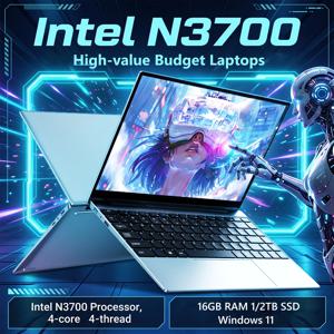 새로운 초슬림 노트북, 14.1인치, 16GB RAM, 1/2TB SSD, 인텔 N3700 프로세서, 저렴한 가격, 1920*1080 해상도, 사무 및 학습용, 윈도우 11 운영체제.