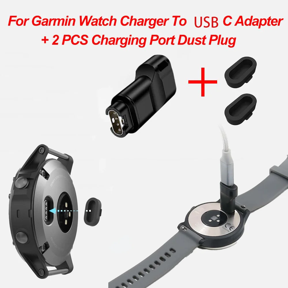 미니 충전기 + 2PCS 충전 포트 먼지 커버 캡 + Garmin Forerunner 265 965 Fenix ​​7 7S 7X 6 6S 용 충전 변환기 용 어댑터