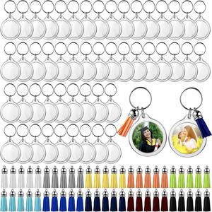 100PCS 원형 아크릴 사진 프레임 키 체인 Tassels 스냅인 사용자 정의 삽입 사진 아크릴 빈 그림 열쇠 고리 DIY 프로젝트