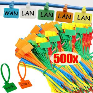 500-100Pcs 케이블 레이블 태그 케이블 관리를위한 나일론 케이블 타이 태그 다채로운 방수 루프 타이 마커 태그 자동 잠금 우편