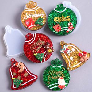 크리스마스 태그 펜던트 실리콘 몰드 DIY 수제 원형 벨 키체인 UV 에폭시 레진 석고 공예 주조 몰드 크리스마스 트리 장식