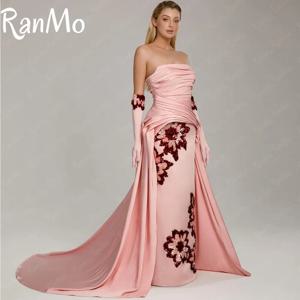 Ranmo 2025 맞춤형 현대 페르시 이브닝 드레스 새틴 테일 Pleated 페르시 장갑 댄스 파티 드레스 바닥 길이 Vestidos De Noche