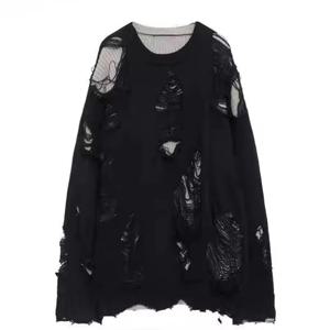 페이크 투피스 홀 남성 스웨터 니트 오버사이즈 Y2K 홀로우 디자인 니트웨어 서브컬쳐 리버시블 가디건 코트 여성 의류