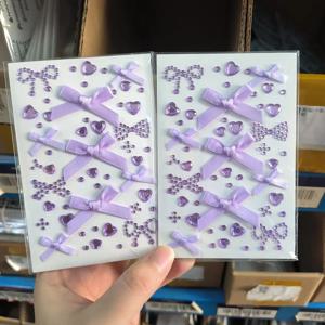 2개입 퍼플 하트 리본 얼굴 보석 타투 스티커 실크 리본 러브 크리스탈 타투 데칼 DIY 눈/몸 메이크업 장식 라인스톤