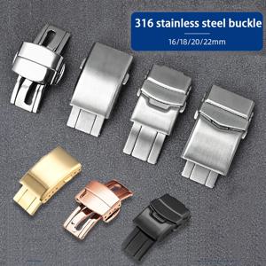 316L 솔리드 스테인리스 스틸 시계줄 폴딩 버클 16mm 18mm 20mm 22mm 더블 푸시 버터플라이 안전 클라스프 시계 액세서리