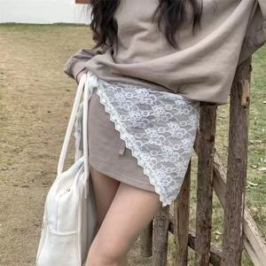 새로운 삼각형 반바지형 스커트, 힙을 가리는 스커트, 레이스 장식, 작은 앞치마, 레이스 니트, 겹쳐 입는 스타일, 한국 스타일, 봄용 헤드 스카프