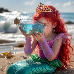 아리엘 공주 짧은 소매 튤 가운 소녀용 인어 코스프레 의상 생일 카니발 파티 드레스 의상 어린이 2-8Y
