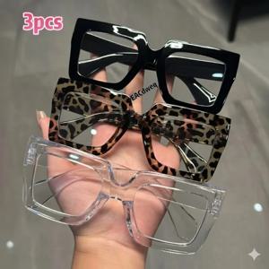 1/4PCS 여성용 대형 프레임 사각 안경 투명 렌즈 캐주얼 일상 생활에 적합 독서용 안티 블루 라이트 안경