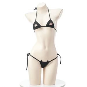 일본 카와이 섹시 란제리 여성 비키니 세트 고양이 발톱 프린트 3점 마이크로 브라 팬티 미니 수영복
