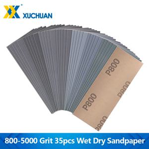 35pcs 습식 및 건식 사포 세트 800/1000/1500/2000/2500/3000/5000 그릿 연마 사포 시트 자동차 목재 자동차 금속 연마용