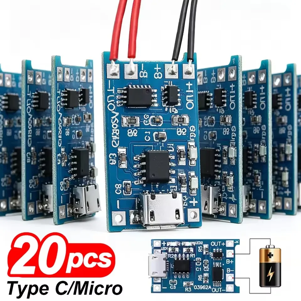 20/1Pcs TP4056 Type-c USB C 마이크로 USB 5V 1A 18650 리튬 배터리 충전기 모듈 이중 보호 기능이 있는 충전 보드