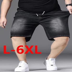 FENROOST 남성용 플러스 사이즈 신축성 있는 드로스트링 데님 카프리 반바지 스트레치 여름 캐주얼 청바지 루즈한 빅 사이즈 무릎 길이 바지