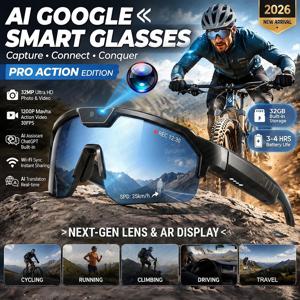 2026년형 새로운 AI 스마트 스포츠 고글, 30MP 카메라, 4K 흔들림 방지, 자전거 라이딩 촬영 장치, 듀얼 마이크, 32GB, 방풍 기능 탑재
