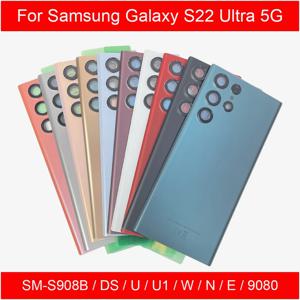 삼성 갤럭시 S22 울트라 S22U용 SM-S908 후면 유리 커버, 배터리 케이스 교체용 후면 도어, 후면 하우징 커버 + 카메라 렌즈