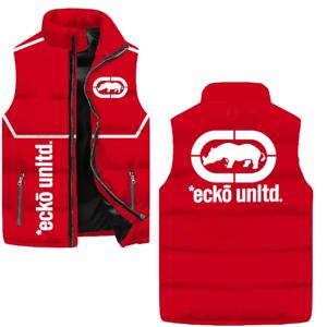 남성 스탠드 칼라 패딩 조끼 Ecko Unltd 라이노 그래픽 프린트 컬러 블록 민소매 아우터웨어 스트리트 힙합 웜 베스트 S-5XL