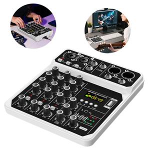 4채널 오디오 믹서, 블루투스, 48V 팬텀 파워, USB 오디오 인터페이스, 녹음, 노래방, DJ 스튜디오 콘솔