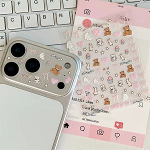 귀여운 카와이 스타일의 엠보싱 휴대폰 렌즈 스티커, 만화 곰, 토끼, 리본, 별, 딸기, 하트 모양의 데칼, DIY 휴대폰 액세서리
