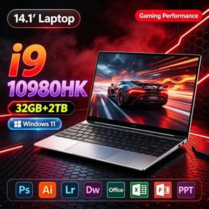 14.1인치 초슬림 노트북, 인텔 코어 i9-10980HK 프로세서, 32GB RAM, 2TB SSD, 1080P IPS 디스플레이, 윈도우 11 운영체제, 게이밍, 사무용, 학습용, 휴대용 PC
