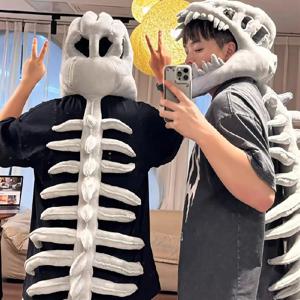 공룡 해골 머리 모양 플러시 장난감 모자 의상 뼈 인형 어린이 재미있는 생일 선물 여자친구 부드러운 폴리에스터 섬유