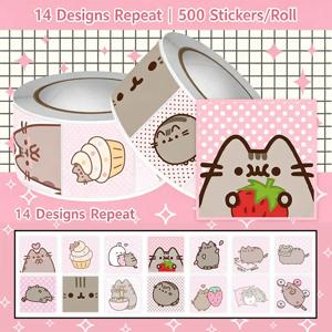 500pcs Pusheen 만화 고양이 롤 스티커 방수 낙서 스크랩북 노트북 전화 귀여운 장식 데칼 장난감
