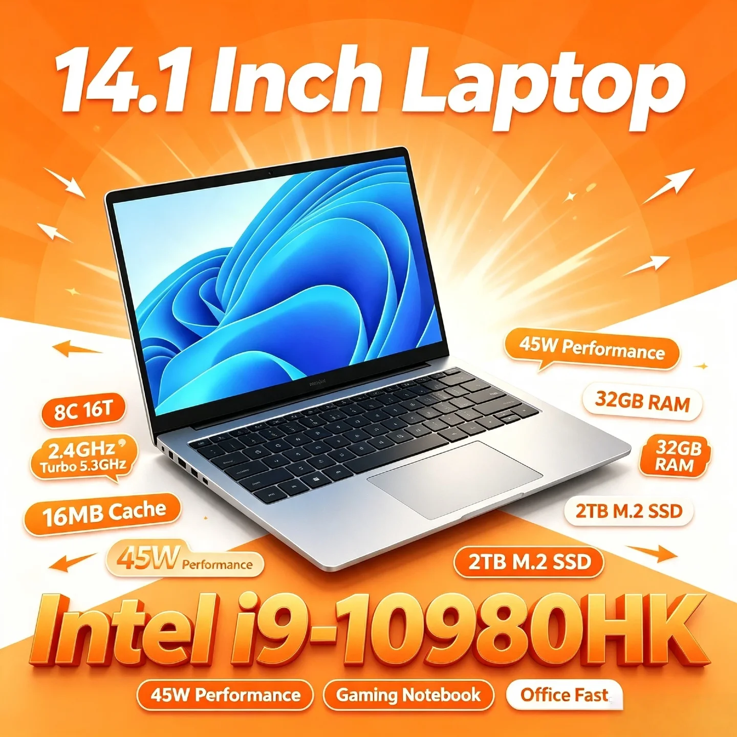 코어 i9 10980HK 인텔 14.1인치 프로 노트북 8코어 16스레드 2.4~5.3GHz 16MB 45W 32GB 램 2TB M.2 SSD 오피스 게이밍 노트북 신제품