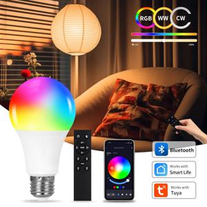 Tuya 스마트 블루투스 LED 전구 스마트 라이프 APP E27 220V 9W 15W 18W BT 램프 RF 2.4GHz 원격 그룹 제어 침실 장식