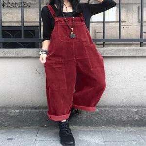 겨울 여성 코듀로이 점프 슈트 가을 바지 2024 ZANZEA 캐주얼 서스펜더 패션 와이드 레그 Playsuits Rompers streetwear Trouser