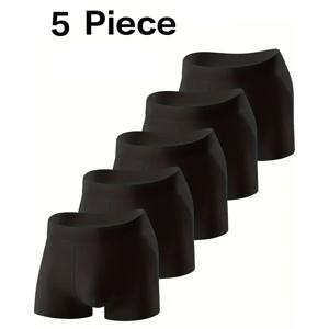 5Pcs 순수한 검은 색 섹시한 남성 통기성 복서 반바지, 스포츠 및 캐주얼 속옷, 남성용 편안한 Rnderwear
