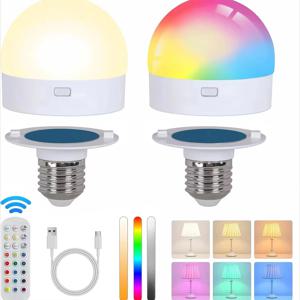 1PCS 스마트 LED 전구 E27 RGB 색상 조절 가능 USB 충전식 무선 배터리 작동 타이머 기능 포함