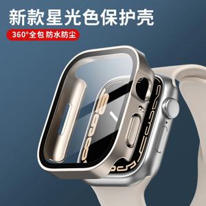 Apple Watch 케이스 시리즈 9 8 7 6 5 4 se 44mm 40mm 41mm 45mm 스트레이트 에지 스크린 보호기 apple watch 액세서리 용 유리 + 커버