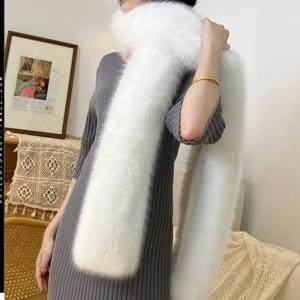 1pcFashionable 180cm 가짜 모피 롱 스카프 부드러운 플러시 두꺼운 롱 스트립 스카프 모피 장식 럭셔리 랩 숄 파티 여성용 넥 워머