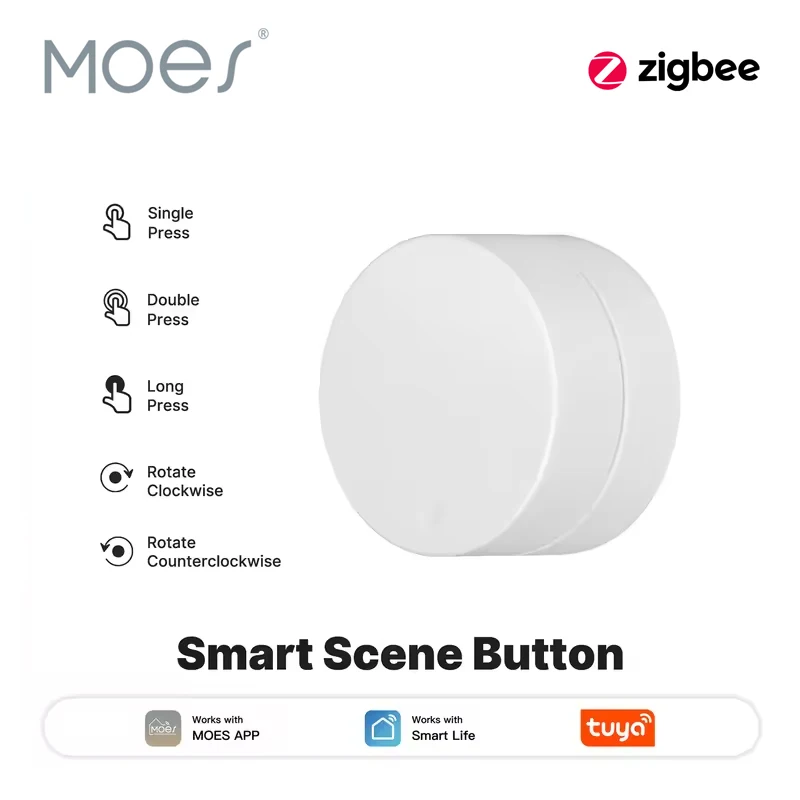 MOES Tuya ZigBee 스마트 씬 스위치 로터리 버튼 무선 컨트롤러 배터리 구동 자동화 시나리오 지원 SmartLife 앱