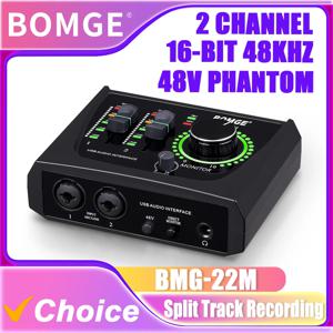 BOMGE 22M 미니 2채널 USB 오디오 인터페이스(XLR 6.35mm 48V 팬텀 파워 포함) 녹음, 스트리밍, 팟캐스팅, 가수용