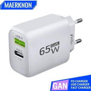 PD 65W GaN USB C 충전기 듀얼 포트 USB 타입 C 충전기 QC3.0 고속 충전기 아이폰 삼성 샤오미 포코용 전원 어댑터