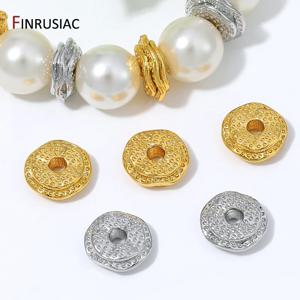 18K 금 도금된 황동 소재의 물결 모양 디스크형 스페이서 비즈, 질감이 있는 평평한 금속 비즈, DIY 팔찌, 목걸이, 액세서리 제작용